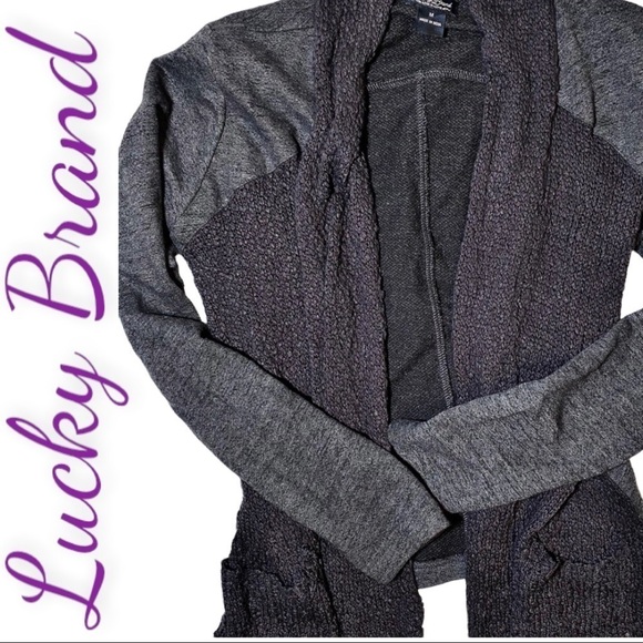 LUCKY BRAND Open Waterfall Crochet Knit Cardigan, Size Medium - Picture 4 of 8